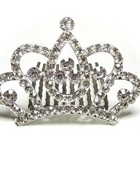 Crystal Rhinestone Mini Tiara Hair Comb - Silver Sparkle